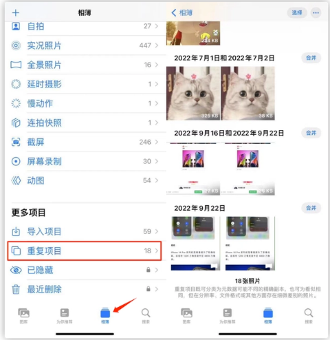 上海苹果手机维修分享iOS 16 中相册重复项目功能使用方法 