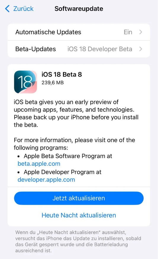 上海苹果手机维修分享苹果 iOS / iPadOS 18 开发者预览版 Beta 8 发布 