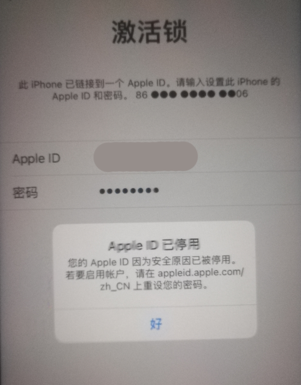 上海苹果手机维修分享iPhone 12 出现提示“Apple ID 已停用”怎么办 